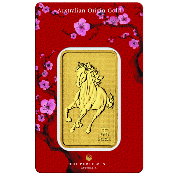 1 Unze Goldbarren Lunar III. Jahr des Pferdes - Barren in Präsentationsmappe