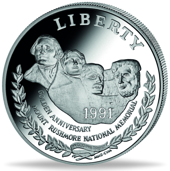 1 US Dollar  Mount Rushmore - 1991 Silber - Münze Vorderseite