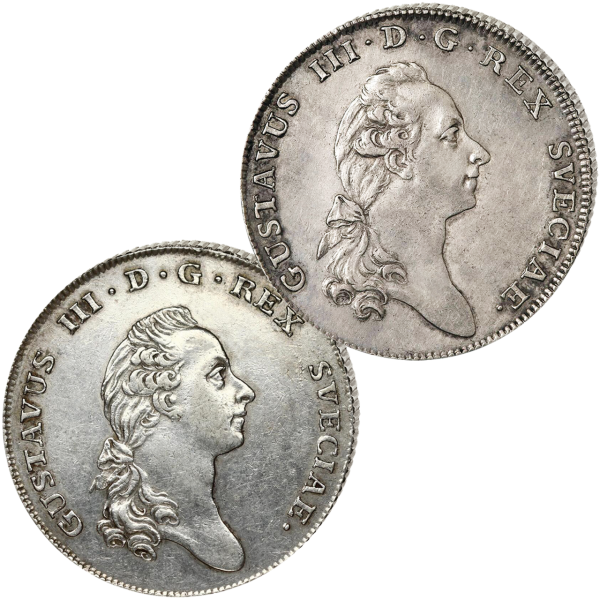Königreich Schweden, 2 x 1 Riksdaler 1775-1792, König Gustaf III. - Silber
