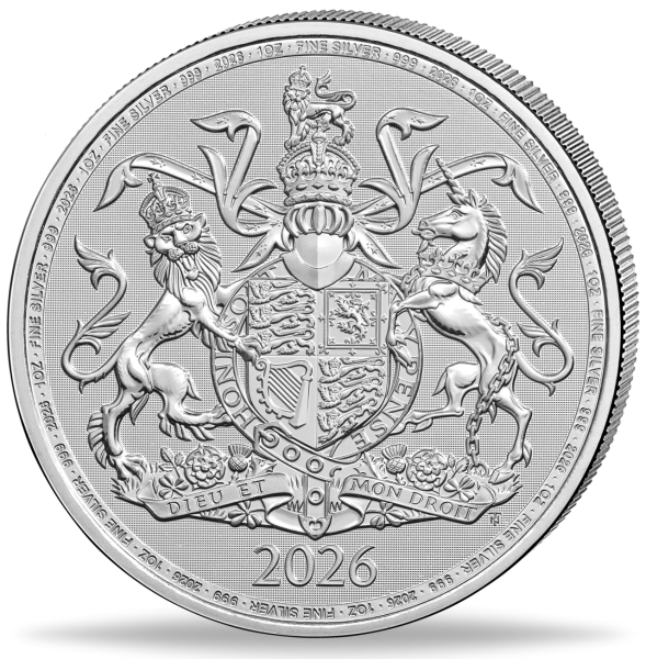2 Pfund Royal Arms 1 Unze Silber 2026 - Münze Vorderseite