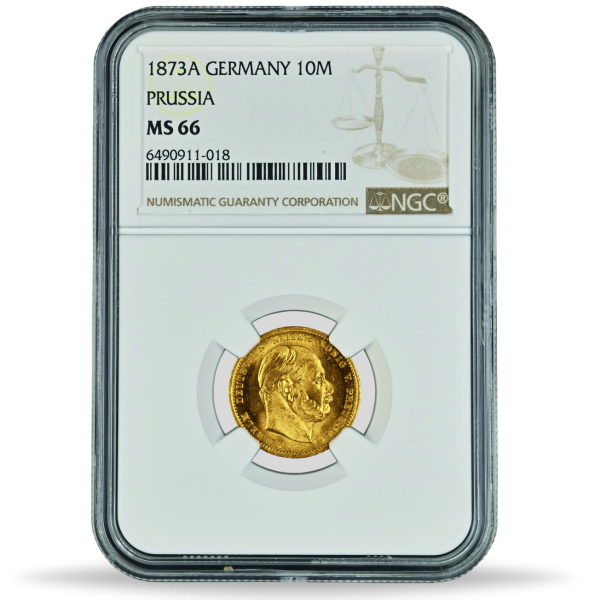 10 Mark 1873 (J.242) Kaiser & König Wilhelm I, NGC MS66 - Münze Slab Vorderseite
