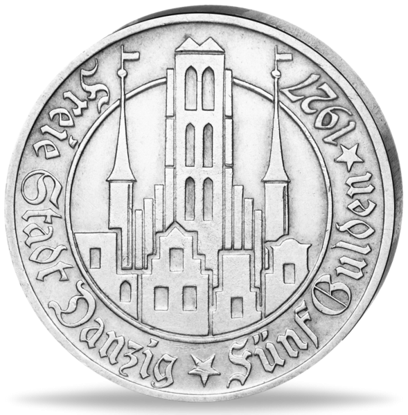 Freie Stadt Danzig, 5 Gulden 1927 Marienkirche - Silber - Münze Vorderseite