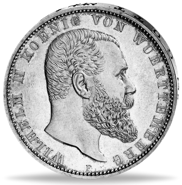 Württemberg, 5 Mark „König Wilhelm II.“ 1907 - Silber - Münze Vorderseite
