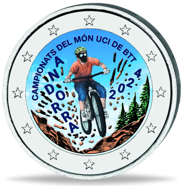 Andorra, 2 Euro Mountainbike-WM, 2024, bfr. mit Farbappl. - Münze Vorderseite