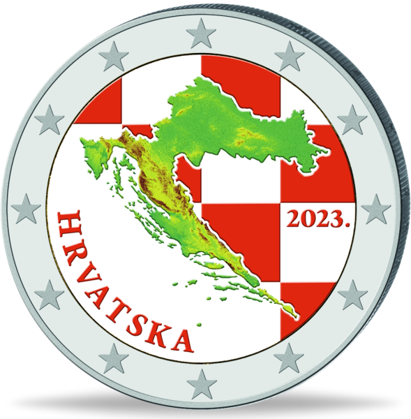 2 E Kroatien  2023 mit Farbapp - Münze Vorderseite