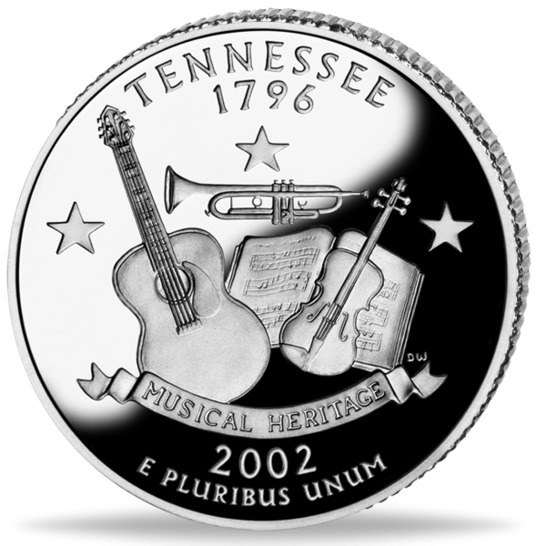USA, 1/4 $ Tennessee, State Quarter-Serie, 2002, bfr - Münze Vorderseite
