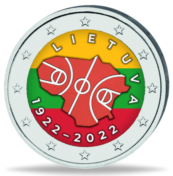 2 Euro 100 Jahre Basketball in Litauen mit Farbapplikation - Vorderseite Münze