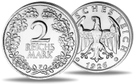2 Reichsmark „Eichenlaub - F“ 1926 - Silber - Münze Vorderseite / 2 Reichsmark „Eichenlaub - F“ 1926 - Silber - Münze Rückseite 2 Reichsmark „Eichenlaub - F“ 1926 - Silber - Münze Vorderseite / 2 Reichsmark „Eichenlaub - F“ 1926 - Silber - Münze Rückseite