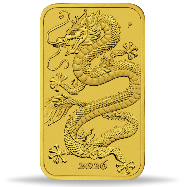 Australien 100 Dollar Rectangle Dragon 1 Unze Gold 2026 - Münze Vorderseite