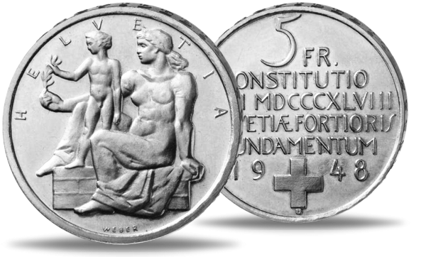 5 Schweizer Franken 100 Jahre Verfassung - Münze Vorderseite / 5 Schweizer Franken 100 Jahre Verfassung - Münze Rückseite