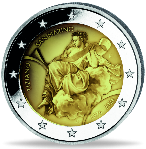 2 Euro 450. Todestag Tizian, 2026, Reverse Proof, Etui - Münze Vorderseite