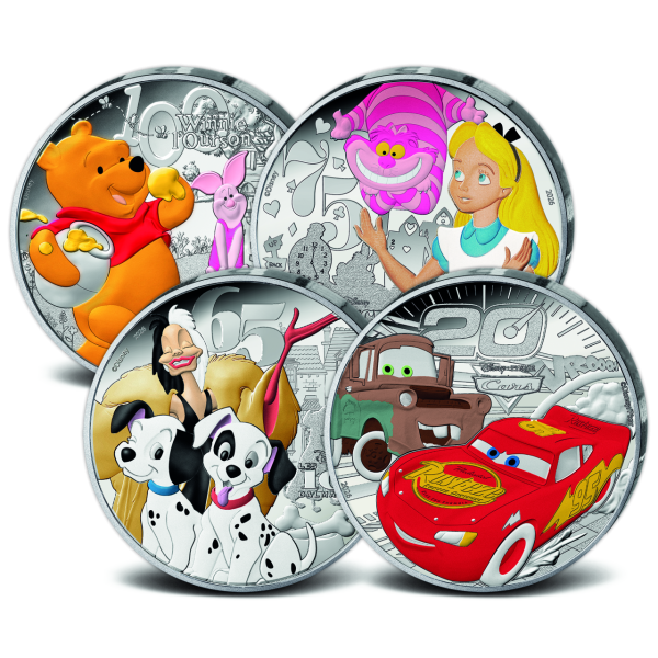 Frankreich, 4x 10 Euro Disney Classics, 2026, Silber, PP, mit Farbapplikation