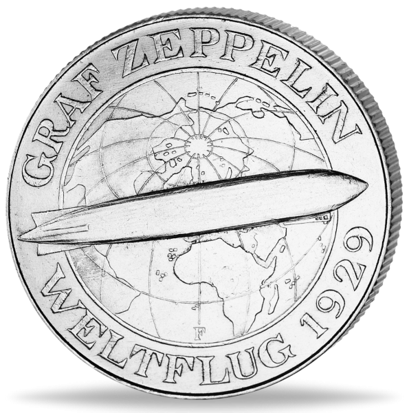 5 Reichsmark „Graf Zeppelin - F“ 1930 - Silber - Münze Vorderseite