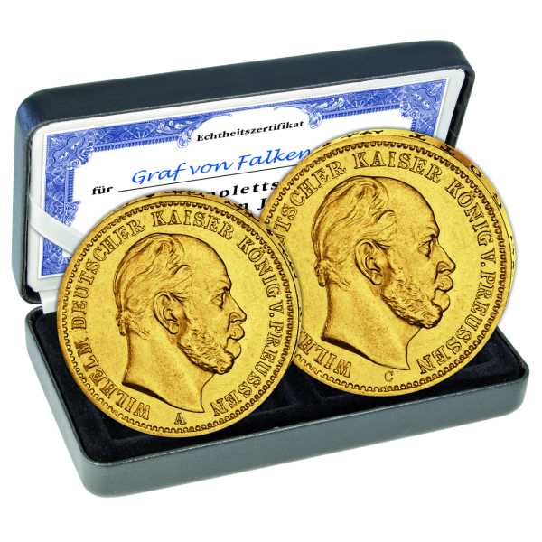 10 + 20 Goldmark, Juliusturm-Satz (2 Münzen), Kaiser Wilhelm I. - Satzbild
