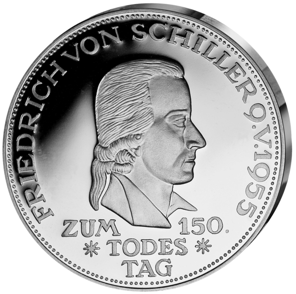 5 DM Silber-Replik Friedrich von Schiller - Münze Vorderseite