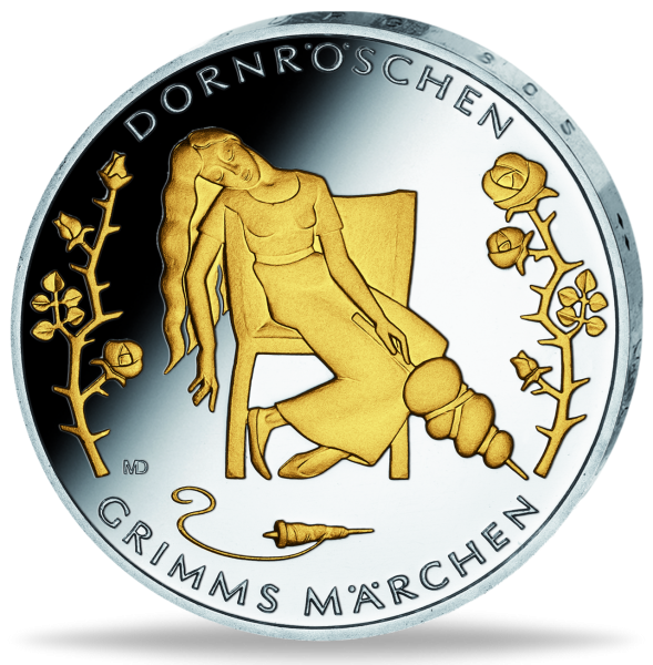 10 Euro Dornröschen mit Goldveredelung - Vorderseite Münze