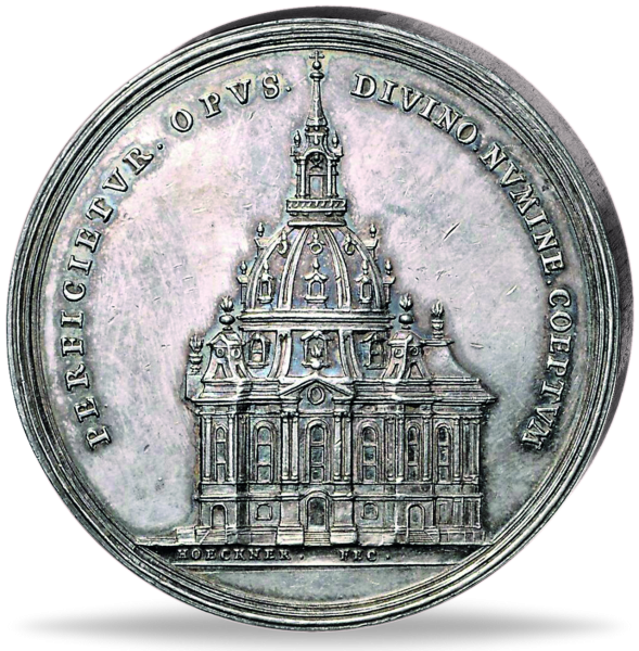 Sachsen, Silber-Medaille 1726 Errichtung der Frauenkirche - Medaille Vorderseite