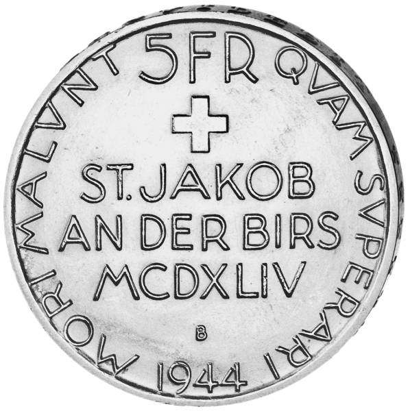 5 Schweizer Franken St Jacob 1944 - Münze Rückseite