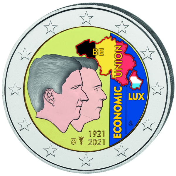 2 Euro 100 Jahre Belgisch-Luxemburgische Wirtschaftsunion mit Farbapplikation VS