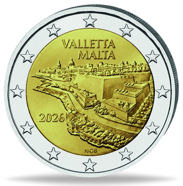 Malta, 2 Euro Valletta, 2026, bfr. in Coincard - Münze Vorderseite