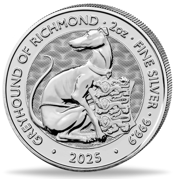 5 Pfund Greyhound of Richmond 2 Unzen Silber 2025 - Münze Vorderseite