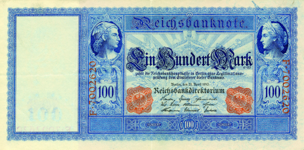 100 Mk Banknote rotes Siegel - Vorderseite