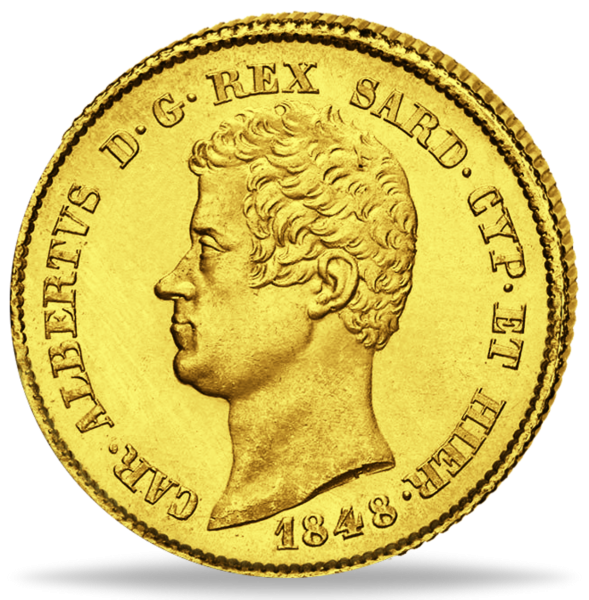 20 Lire Carlo Alberto von Sardinien - Vorderseite Münze