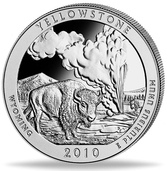 1/4 Dollar 2010, Yellowstone, America The Beautiful, 5 oz Ag - Münze Vorderseite
