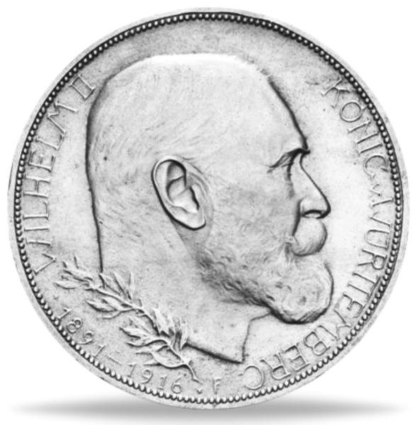 3 Mark Württemberg Wilhelm II. - 25. Regierungsjubiläum - Münze Vorderseite